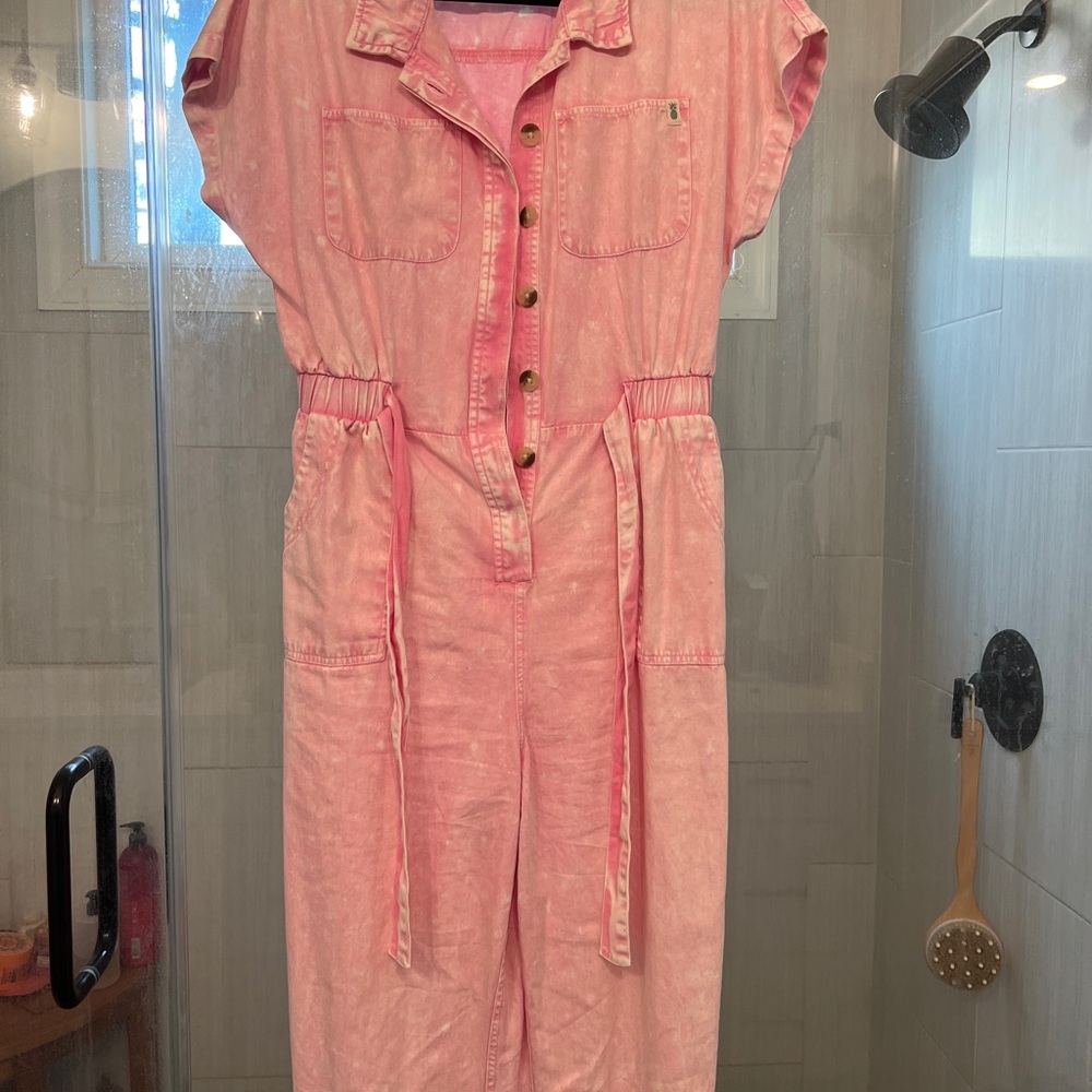 Pink Button-Up Jumpsuit